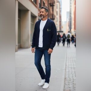 Blarney Castle Designs Cardigan Chunky Sweater Men XL Navy Ireland Made Nautical